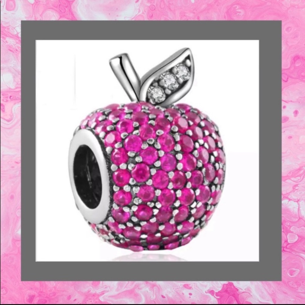Pink Pave Apple Silver Spacer Bead